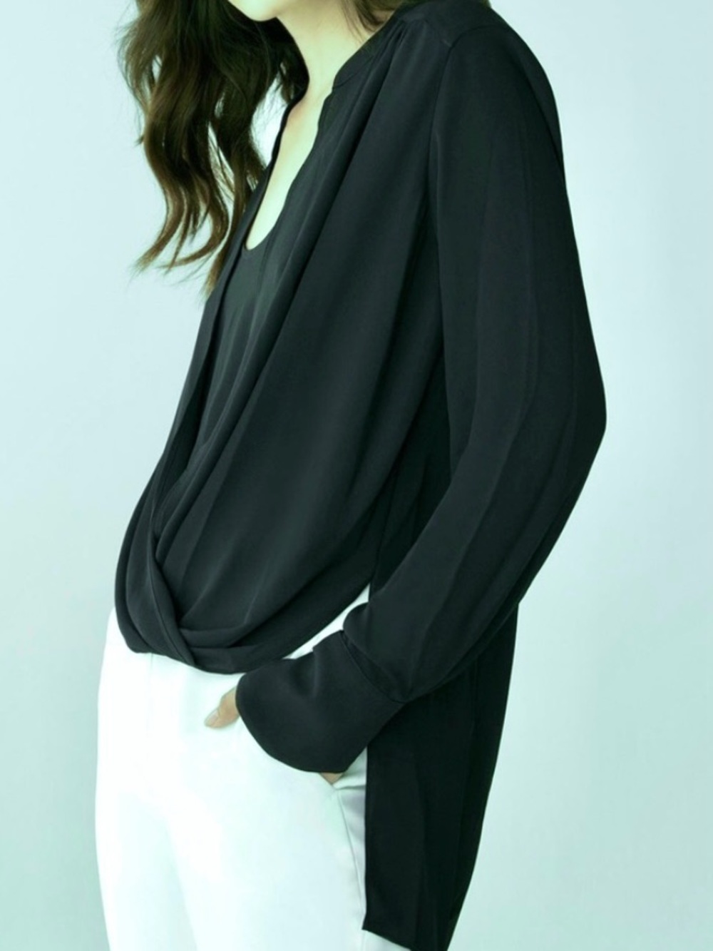 BCBGMaxAzria Black Draped Twist-Front Blouse